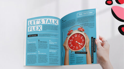 mmb magazine open on the page How Do I Ask For Flexible Working. image on the magazine page is a clock