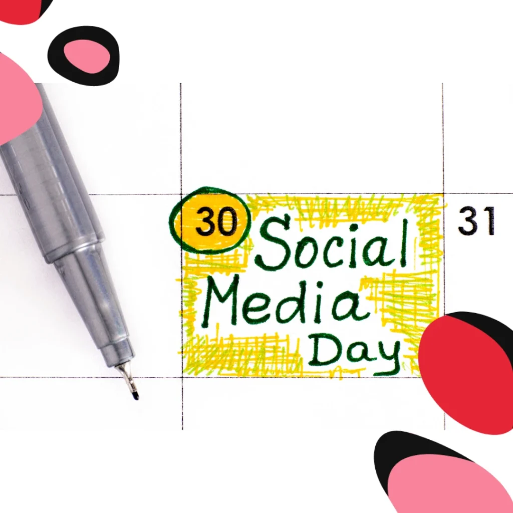 a calenday with a day marked with social media highlighted and a pen to the side
