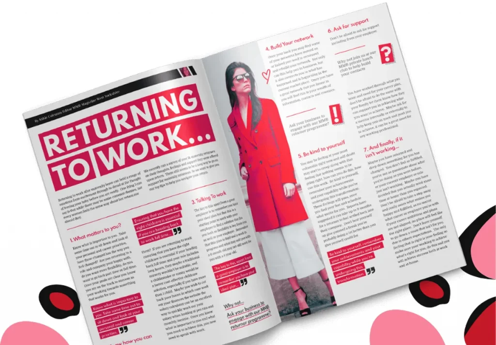 Returning to Work part time Magazine page by MMB Magazine