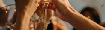 works christmas part champagne glasses in the air