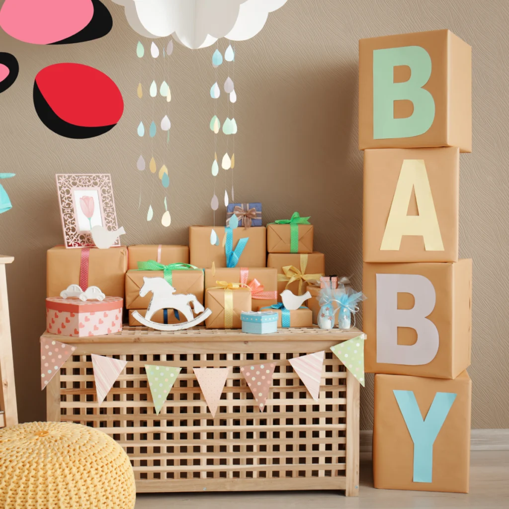 birthday party scene for baby with gifts for 1 year old wrapped up around