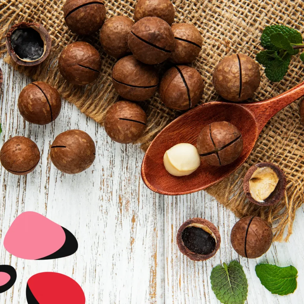 Macadamia Nuts accross a table