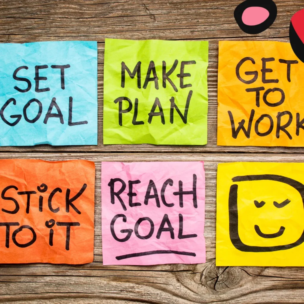 showing how to build confidence with goal setting board using sticky notes for targets