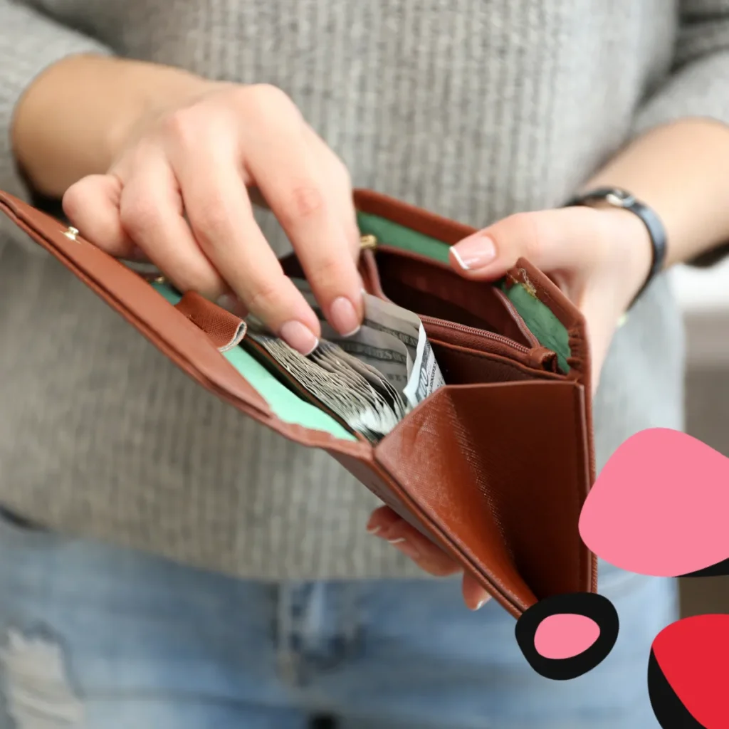 woman looking at purse