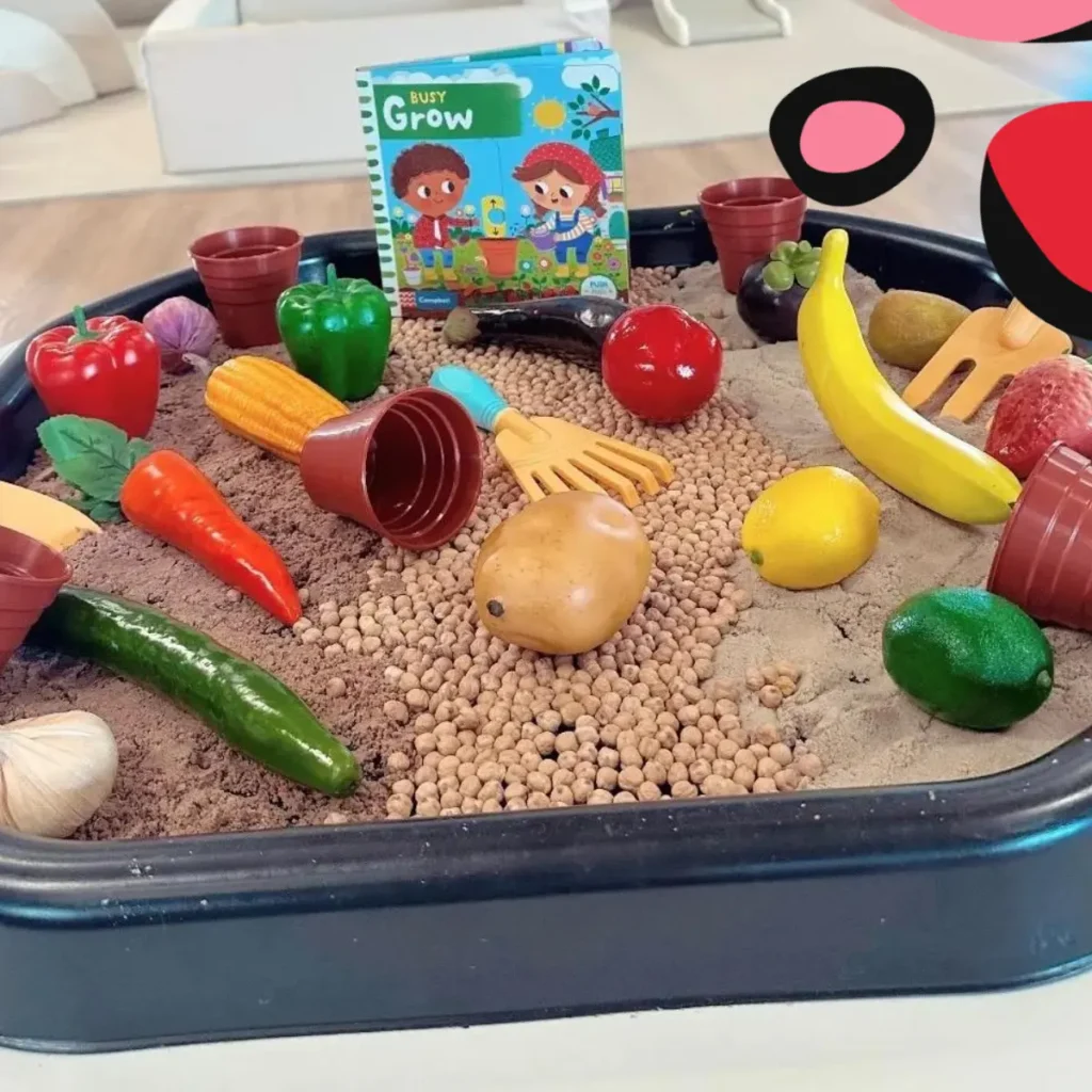 sensory play with sand and vegetables