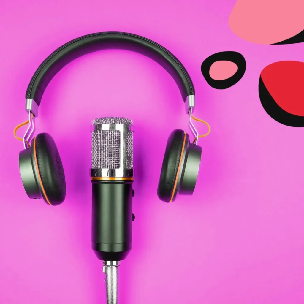 podcast equipment on a pink background