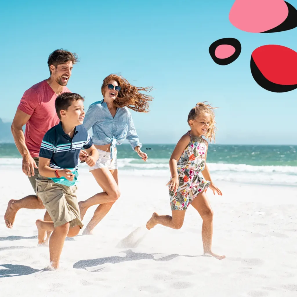 family on holiday on a beach