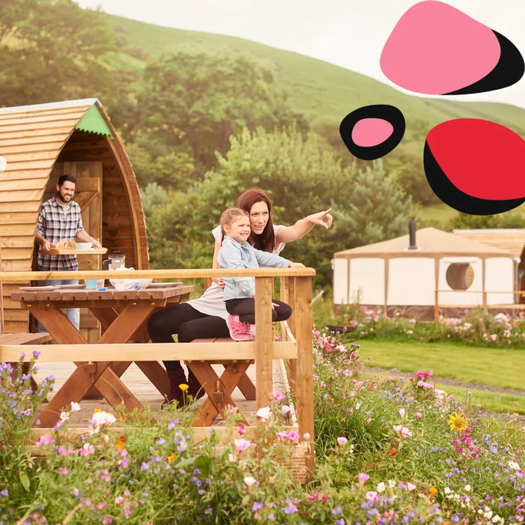 family holiday showing a family in a glamping pod