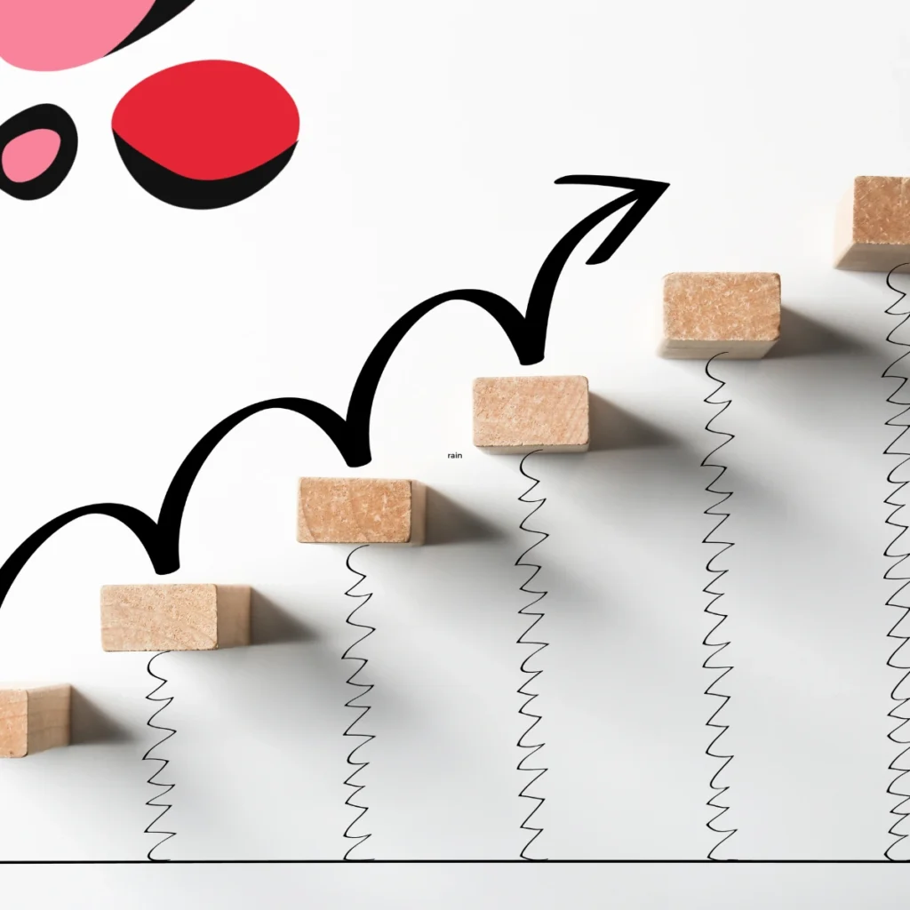 arrow drawn going up stairs to show business growth