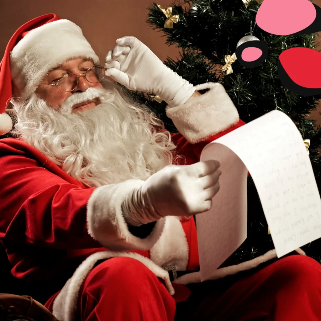 santa in his grotto read the naughty or nice list for where to see santa