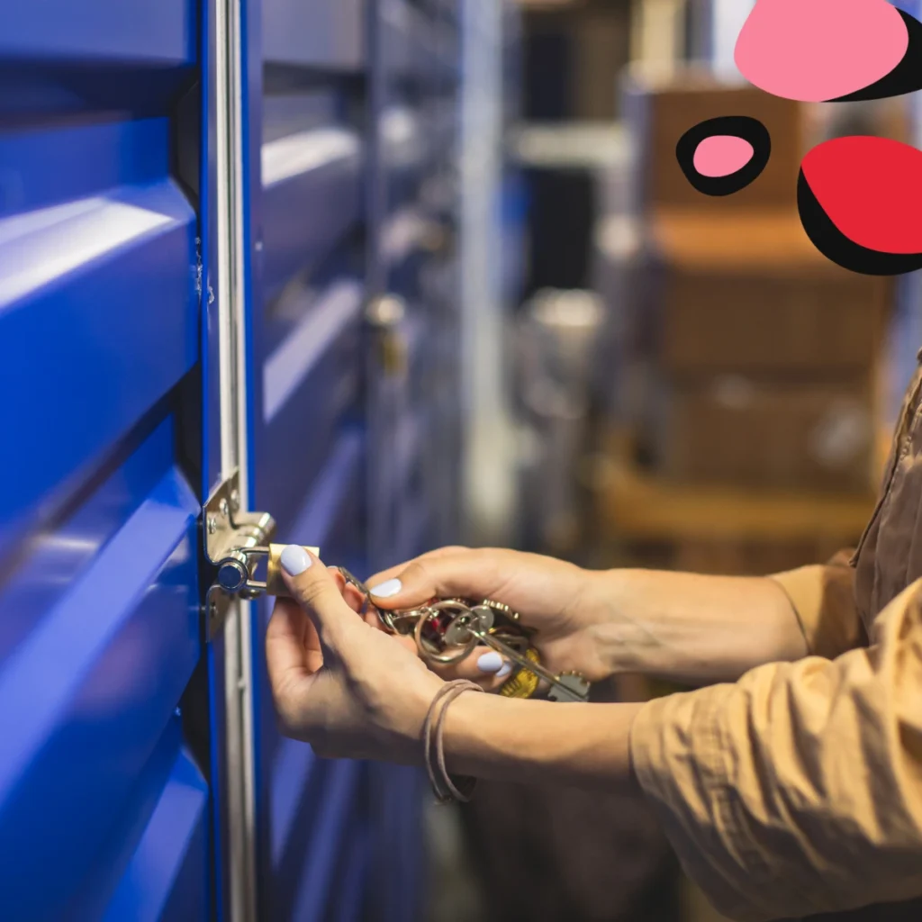 woman locking up a self storage unit