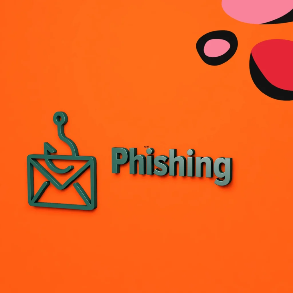 orange background with green writing saying phishing and email sign