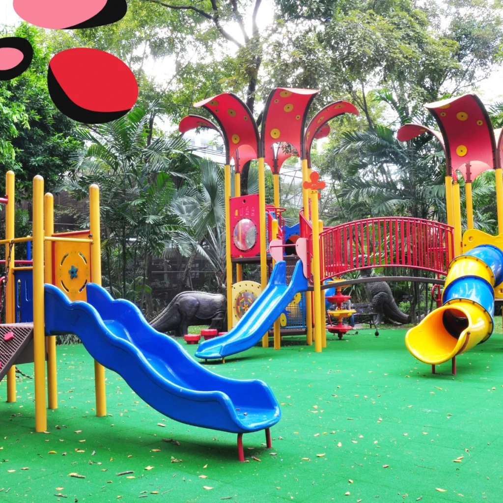 kids playground with colourful slides