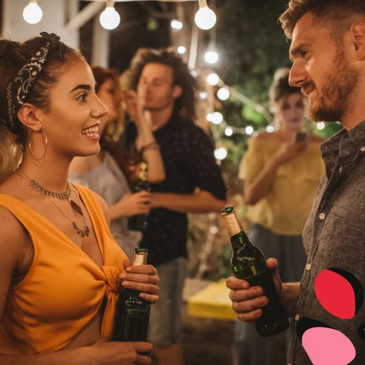 woman and man in a lively bar in the london dating scene