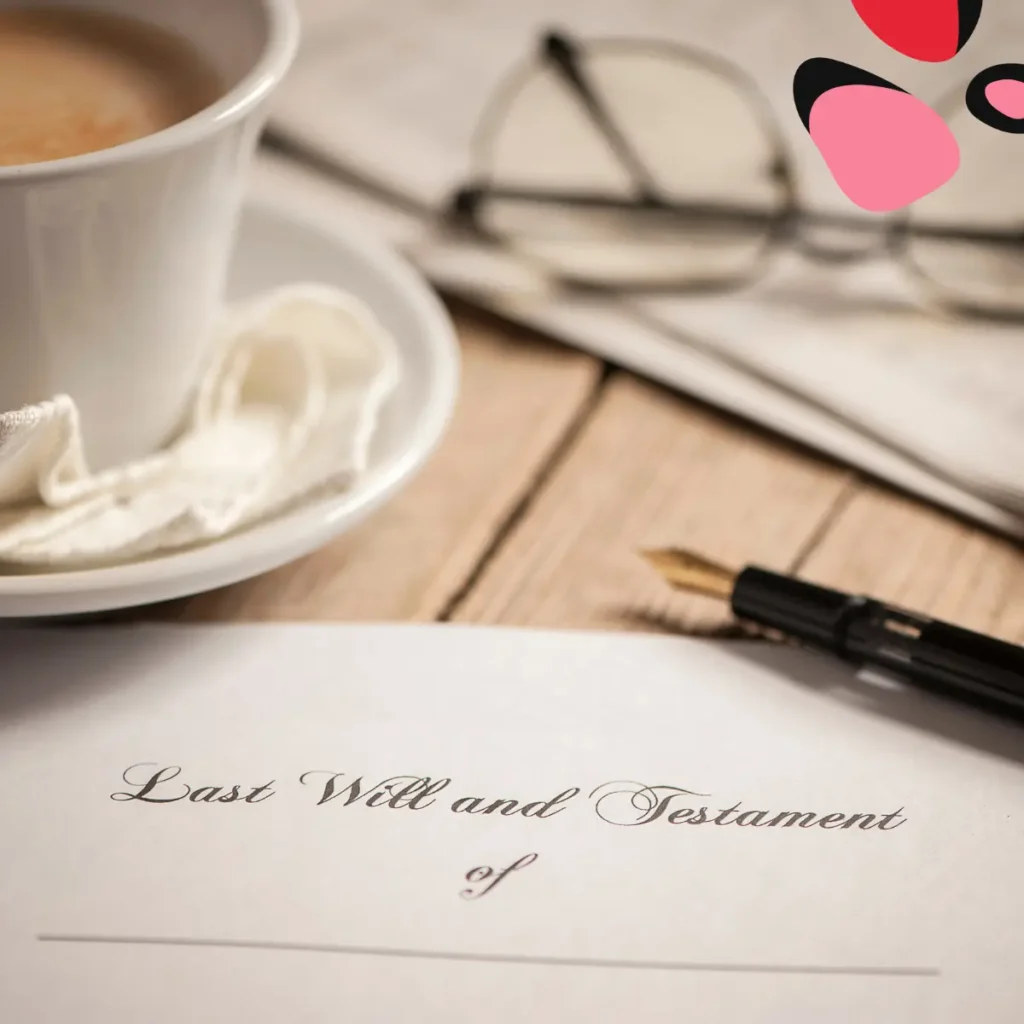 picture of a cup of tea on a table with a last will and testament.