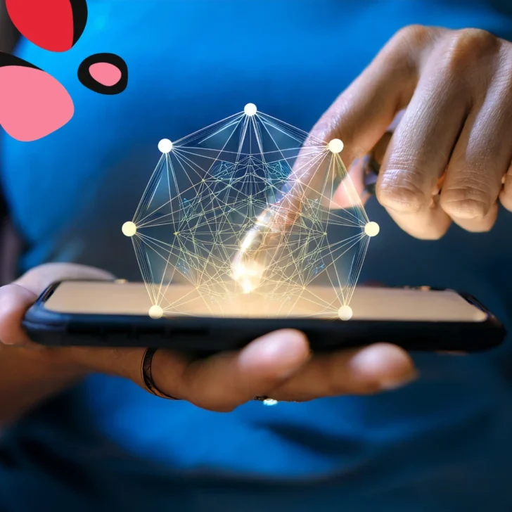showing cloud computing on a phone screen with hand above